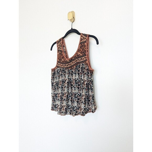 Free People Lucky Coin Tank Top Brown Floral Linen Small - Picture 3 of 8